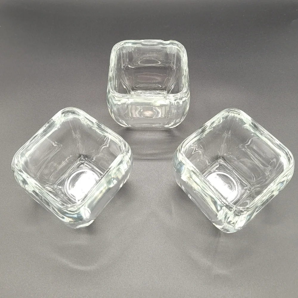 Votive Tapered Square Clear Glass Curved Vase Flower Pot Candy Dish Set of 3​​​